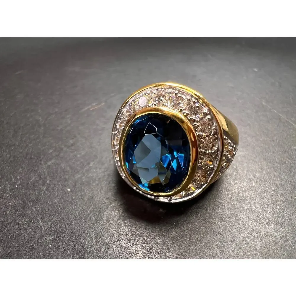 Lab blue spinel and CZ 18k rolled gold ring size 7